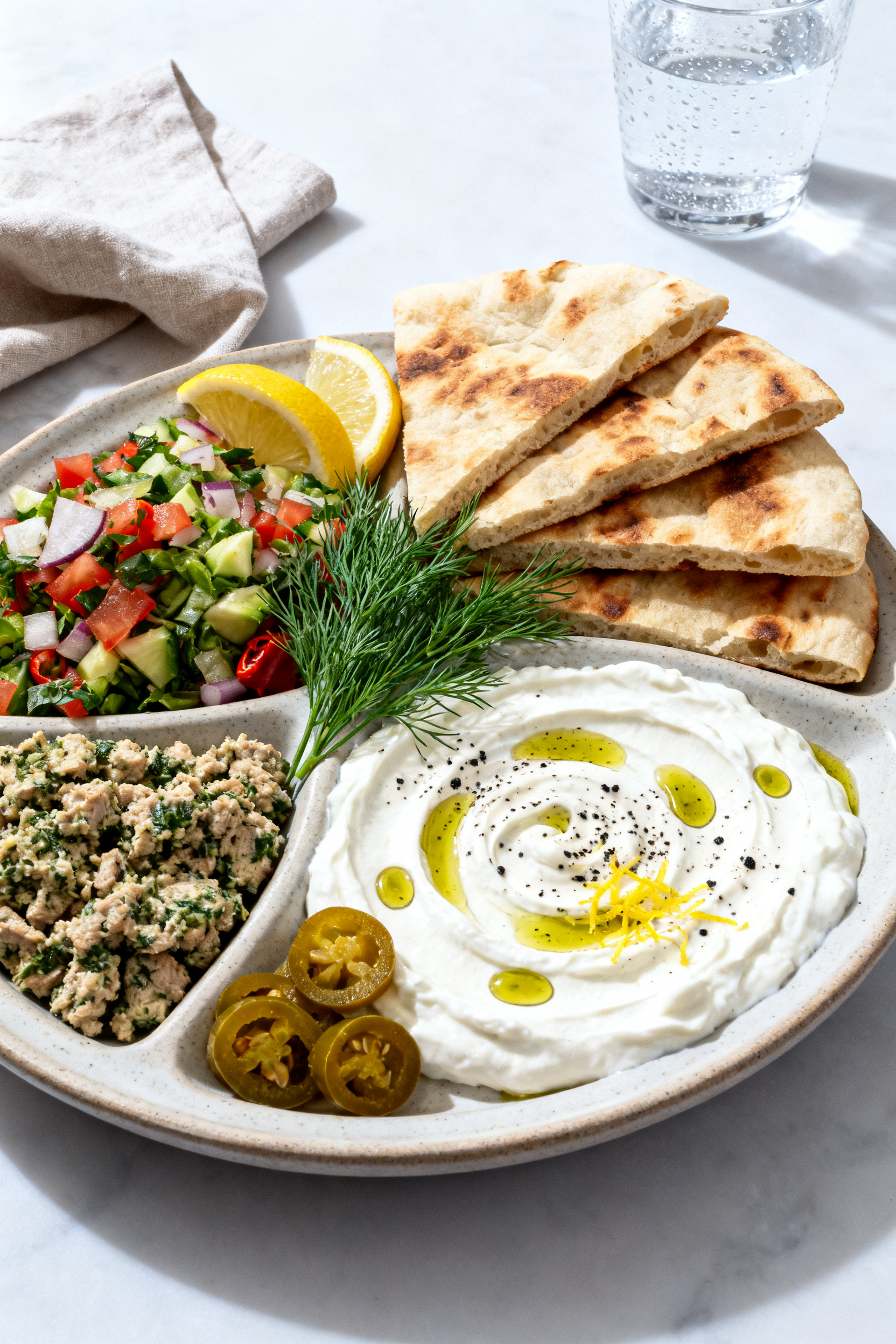 Easy Summer Meals Zero Oven Zero Stress Tonight - Simple No-Cook Dinners Final dish presentation: Mezze-style platter for sharing—large ceramic platter with separate secti