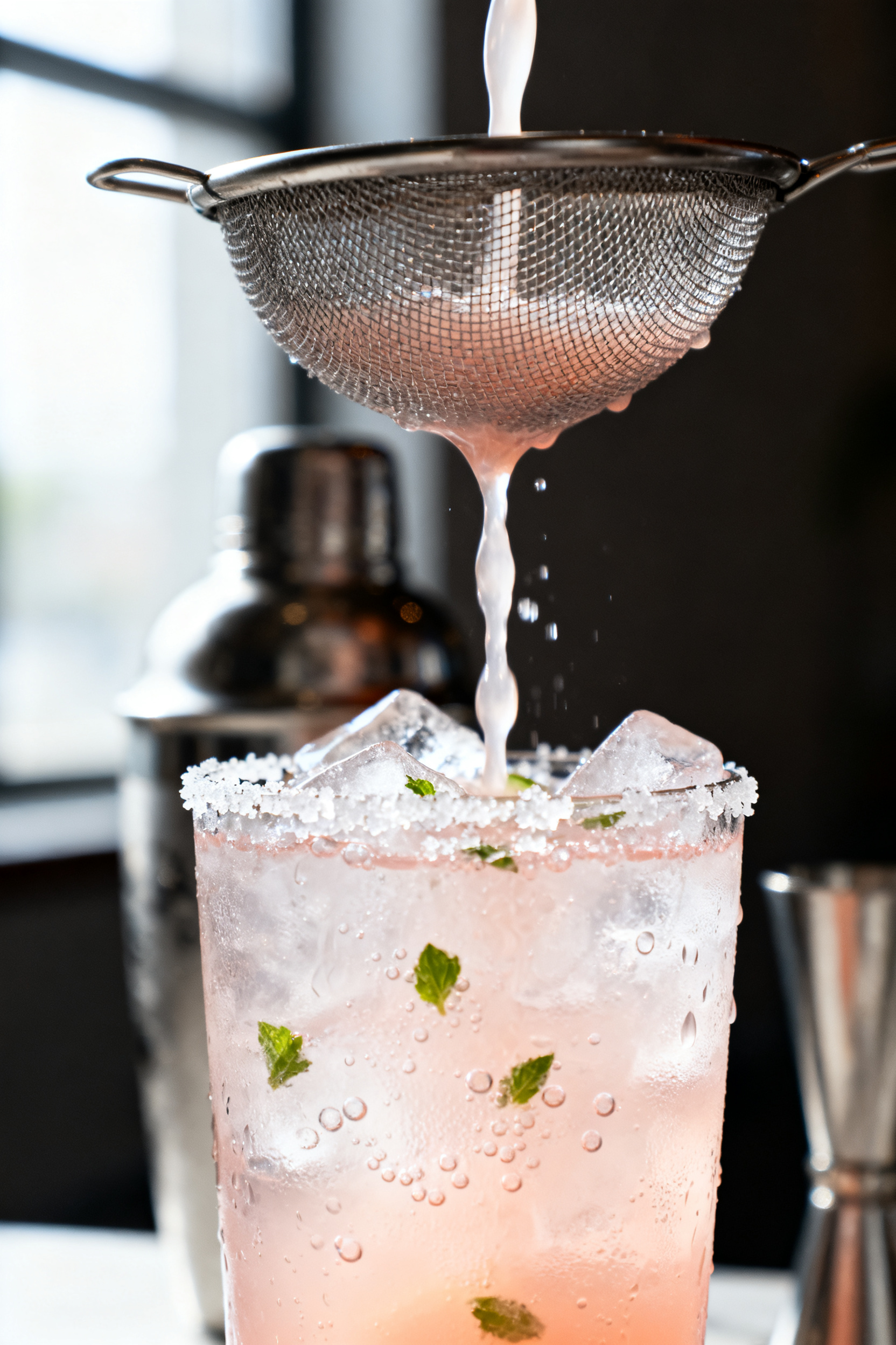 Summer Cocktail Recipes — The Cocktail Everyone Talks About - Bright, Refreshing, Crowd-Pleasing Close-up detail shot of the finished summer cocktail being strained into a frosty, chilled highball