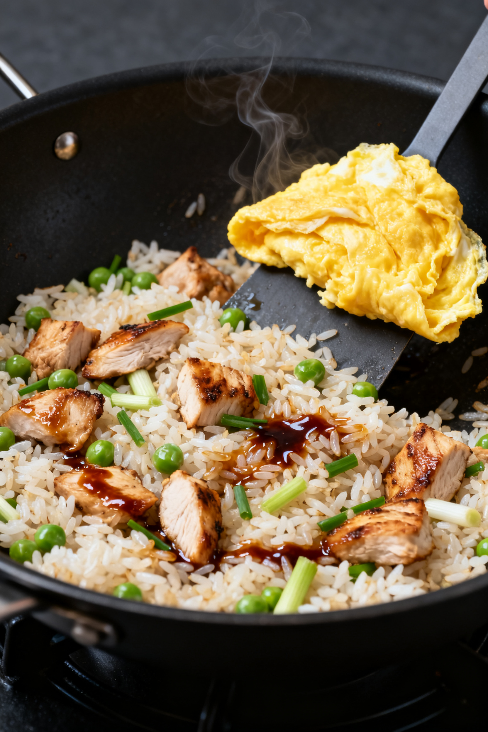 Grilled Food Recipes — 8 Ways to Use BBQ Leftovers All Week - Easy, Flavor-Packed Ideas Cooking process — BBQ fried rice in action: Wok over high heat with day-old rice tossed with diced