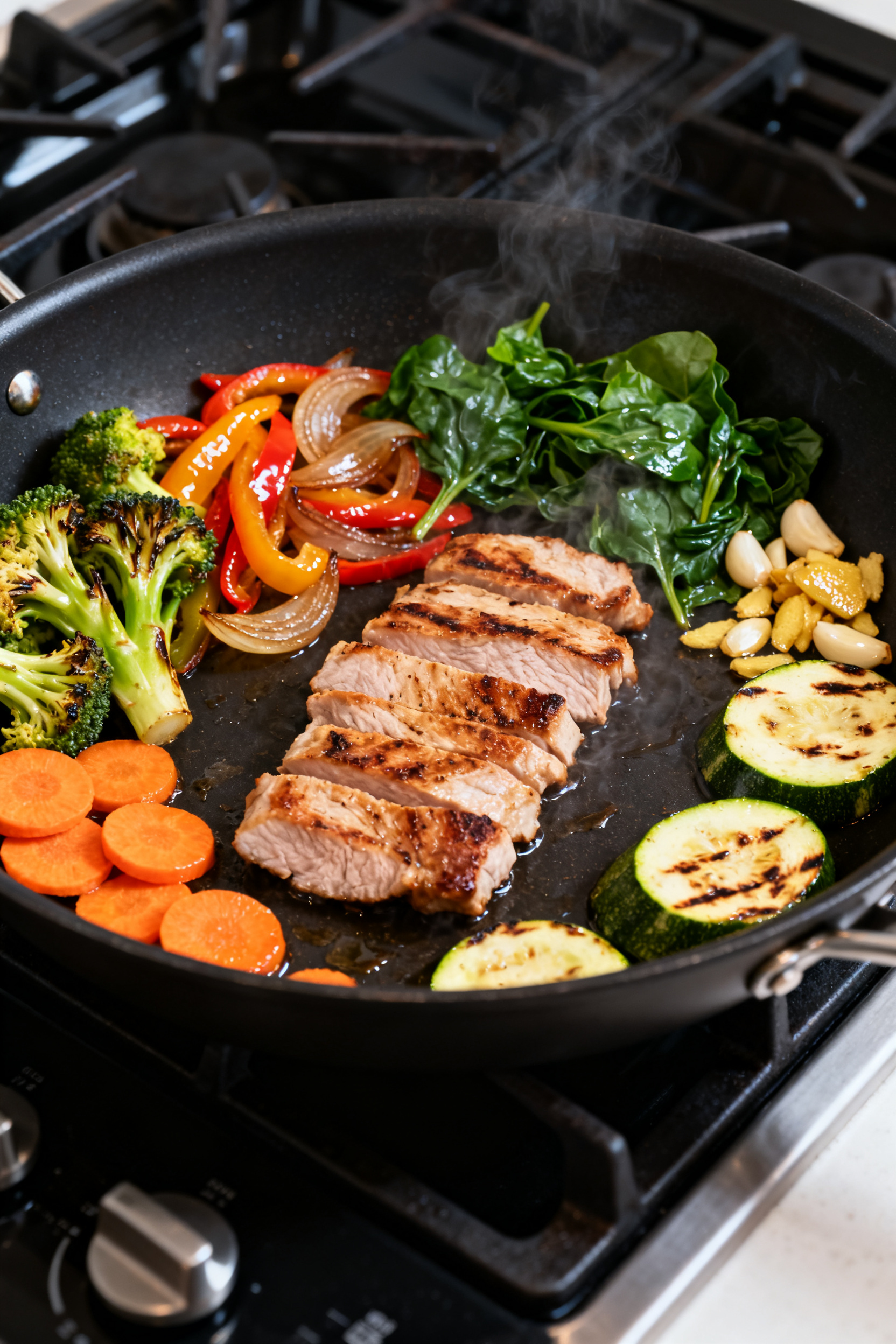Everything In The Fridge — One Pan → "Leftover Pork Loin Recipes — Everything One Pan Done" - A Fast, Flavor-Packed Skillet Meal Cooking process — sizzling skillet: A large black skillet on medium-high heat with a lively sizzle
