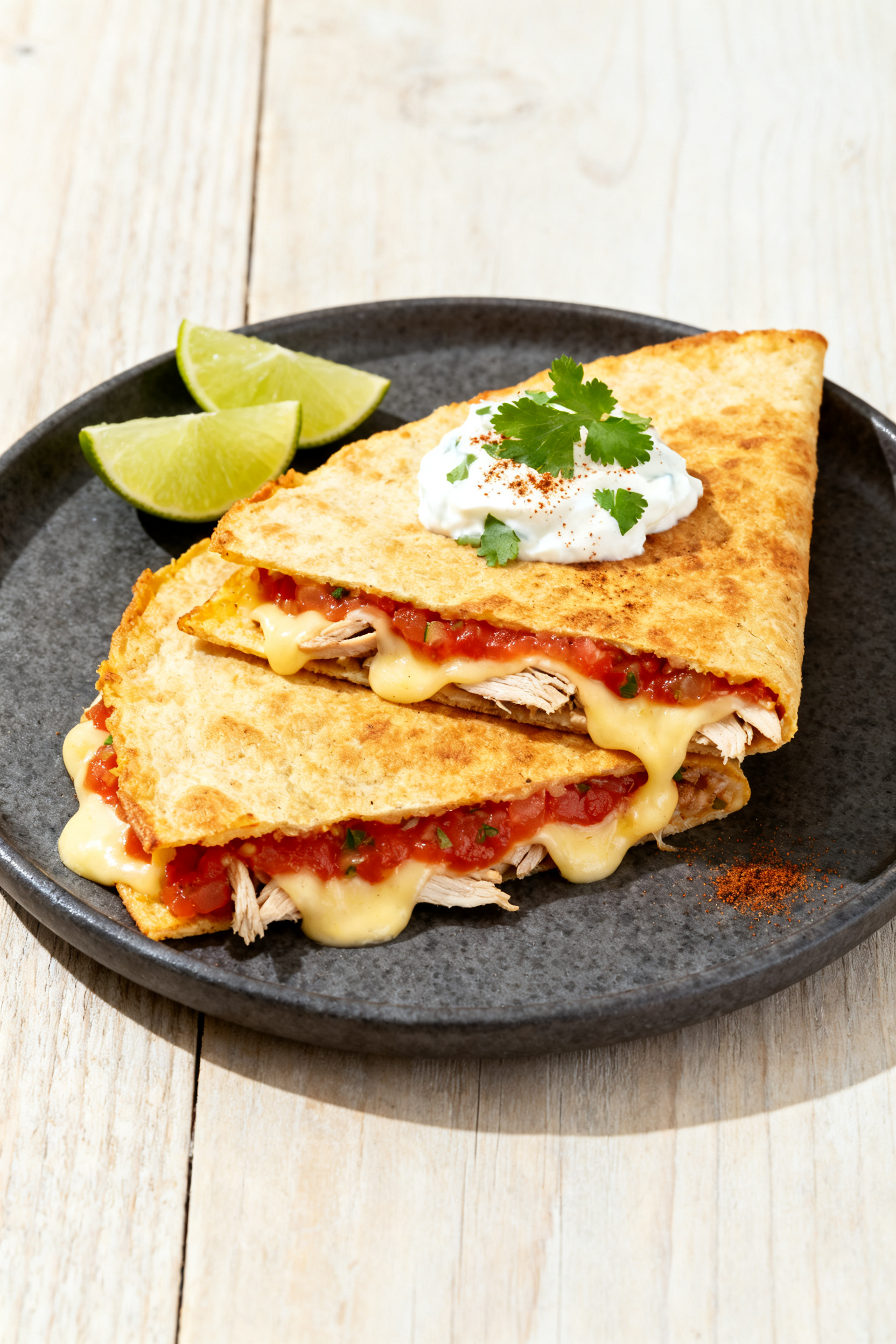 Before You Shop — Check This List → "Before You Shop — Check Your Leftover Turkey Recipes" - A Practical, Delicious Plan Final dish presentation — Cheesy Turkey Quesadillas: Beauty plate shot of golden, crispy tortilla