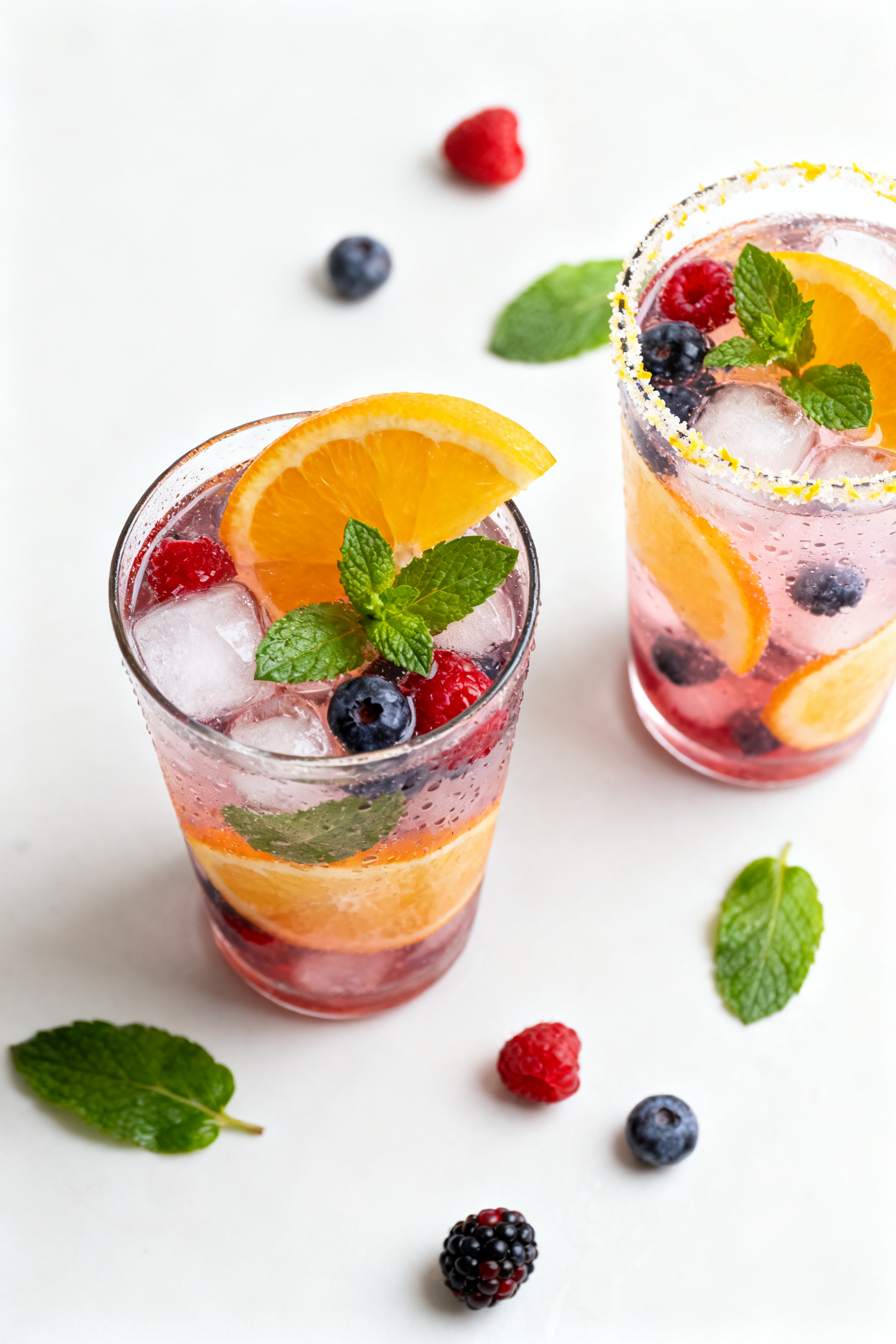 Summer Drinks Nonalcoholic — Best Non Alcoholic Summer Drink Final dish, tasty top view: Overhead shot of highball glasses filled with the finished nonalcoholic