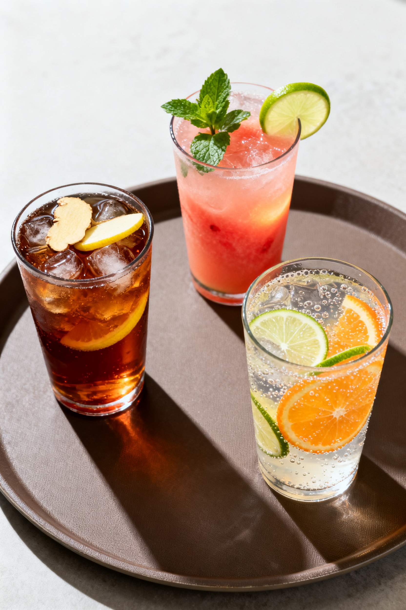 Summer Drinks — Refreshing Summer Drinks Everyone Needs - Easy, Bright, and Cooling Sips Final drink presentation: Restaurant-quality trio flight of summer sips arranged top-down on a matte