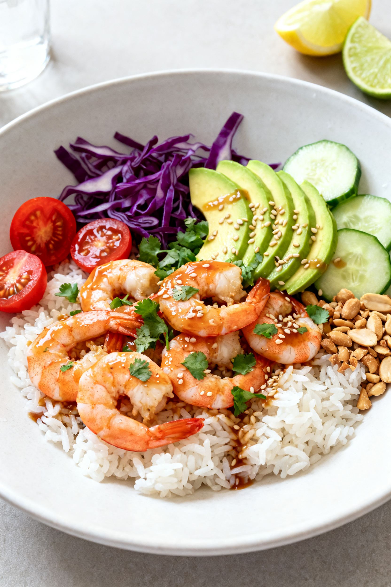 15 Minutes to the Best Shrimp Bowl → "Leftover Shrimp Recipes — Best Bowl in 15 Minutes" - Fast, Fresh, and Flavor-Packed Final plated bowl beauty: Restaurant-quality shrimp grain bowl assembled in a wide, matte white shal