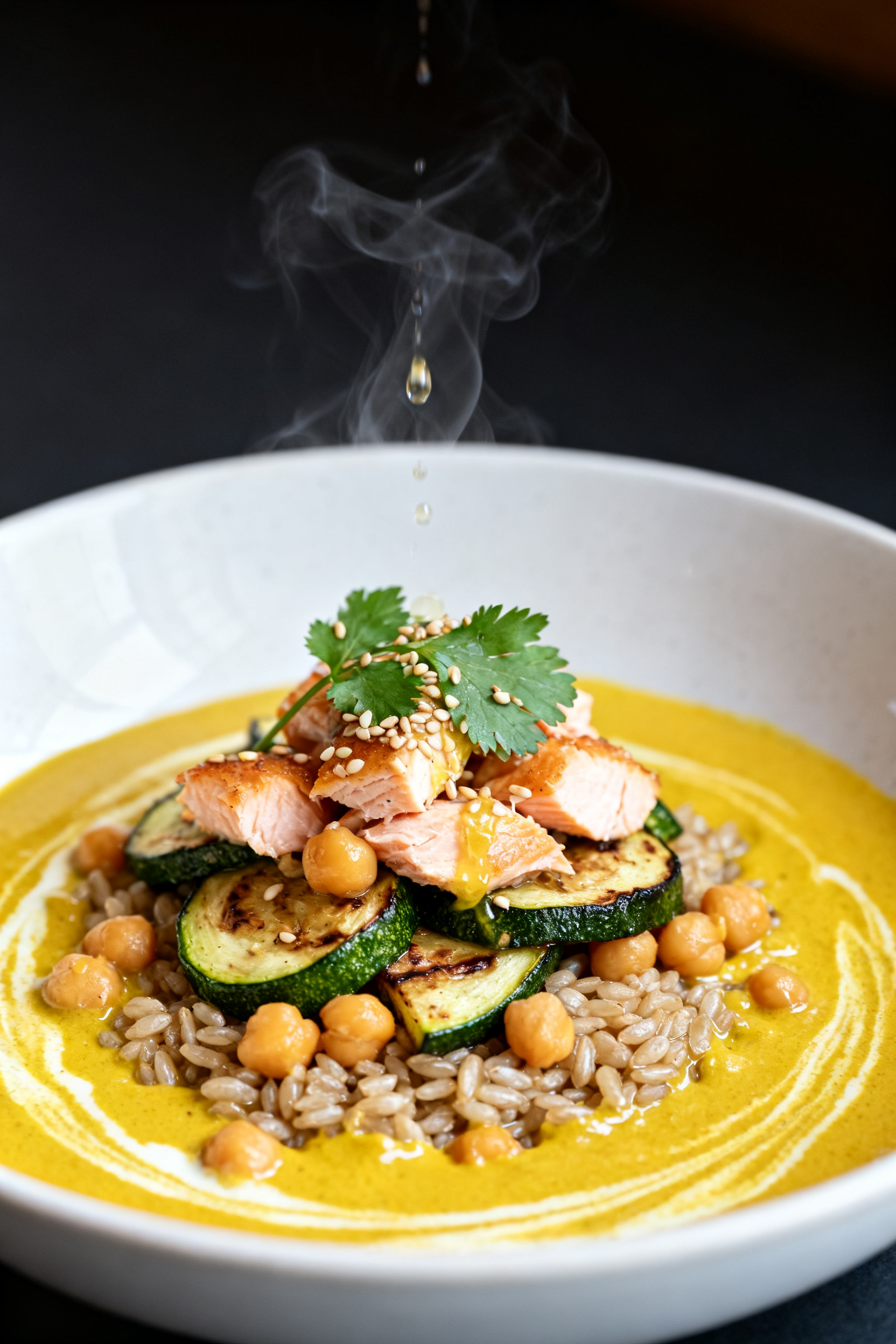 Leftover Recipes — One Last Portion, One Full Meal - Turn Scraps Into Something Satisfying Final plated dish close-up: Beautifully plated creamy variation—curry-style coconut milk swirl cre