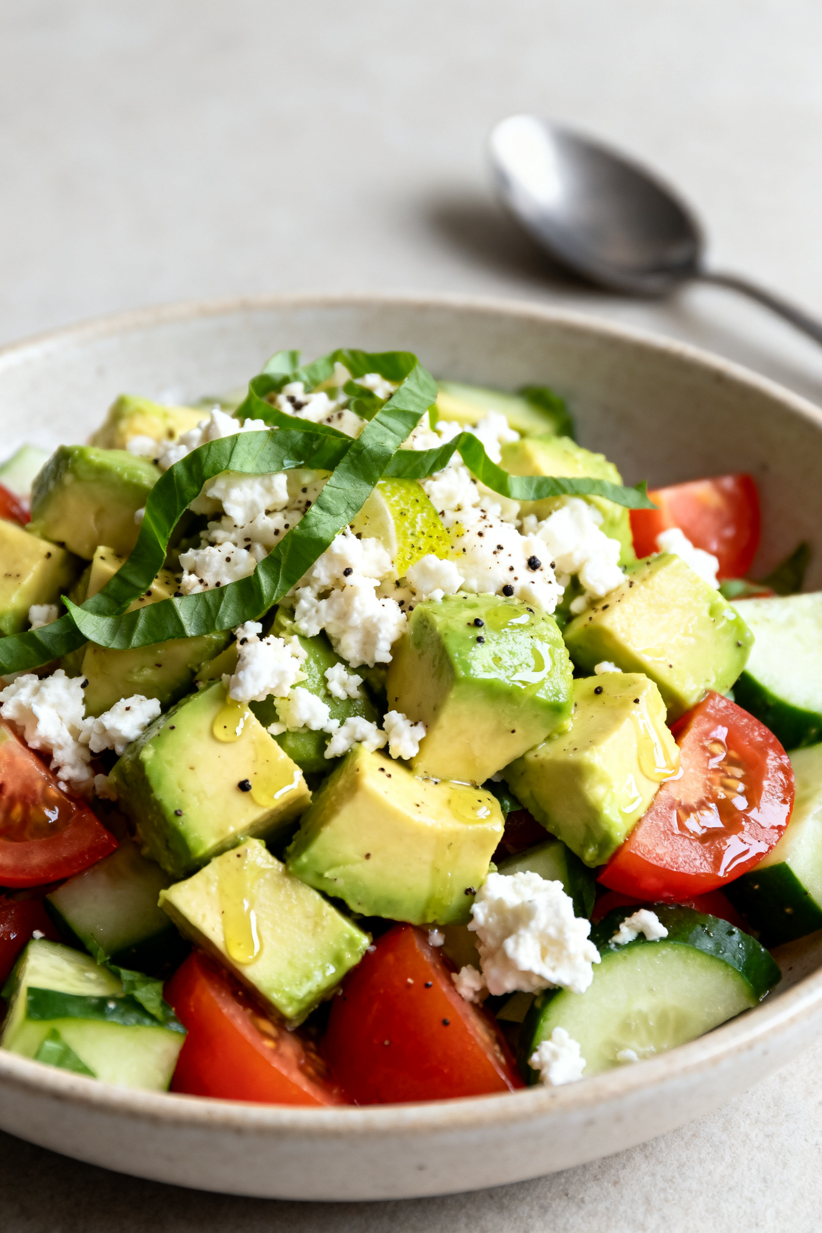 Summer Potluck Recipes — The Potluck Winner Every Time Final plated dish: Close-up detail of a heaping serving of the finished salad in a shallow ceramic b