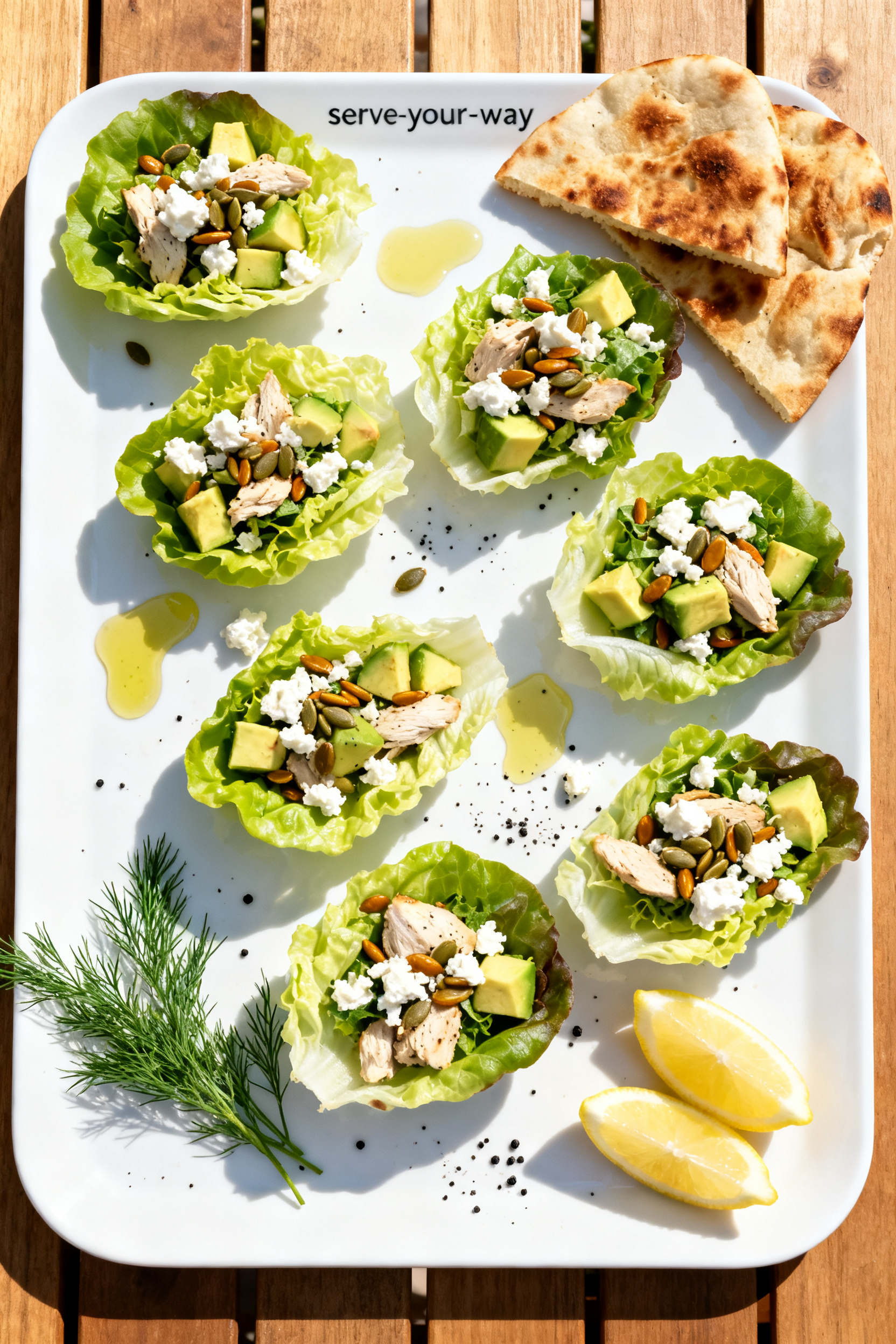 Summer Dinner Recipes — Rotisserie Chicken Leftover Easy Dinner - Quick, Fresh, and Flavorful Tasty top view: Overhead shot of a summer chicken salad platter “serve-your-way” board—neatly