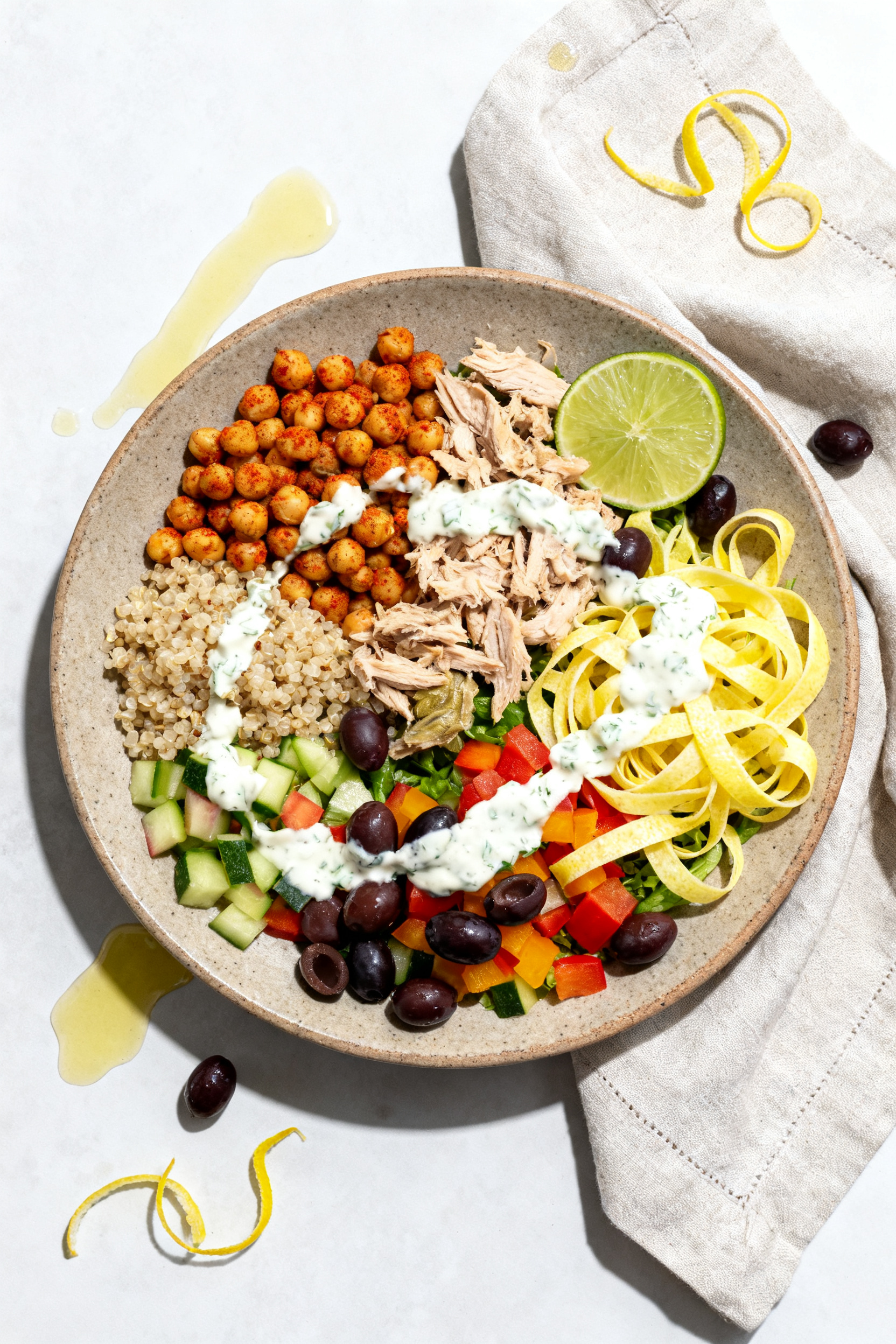Tasty top view: Overhead shot of the final composed bowl—a hearty summer salad with paprika-cumin 