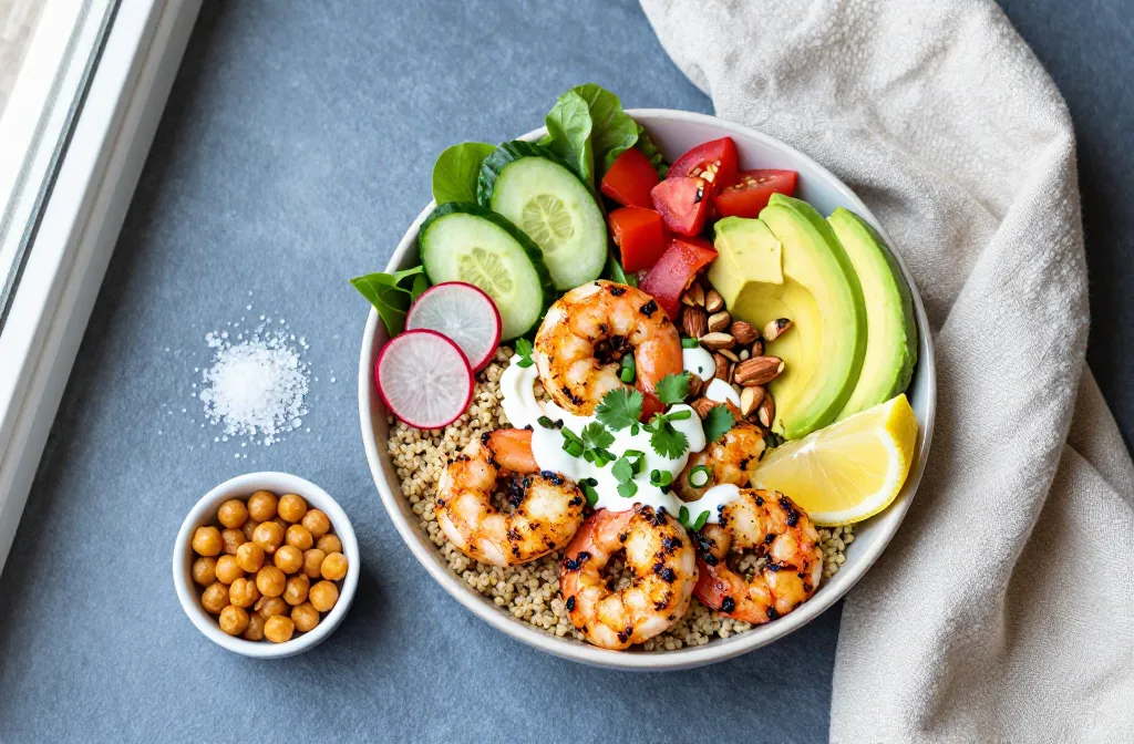 5-Minute Leftover Shrimp Recipes — Grilled Shrimp Lunch Bowl