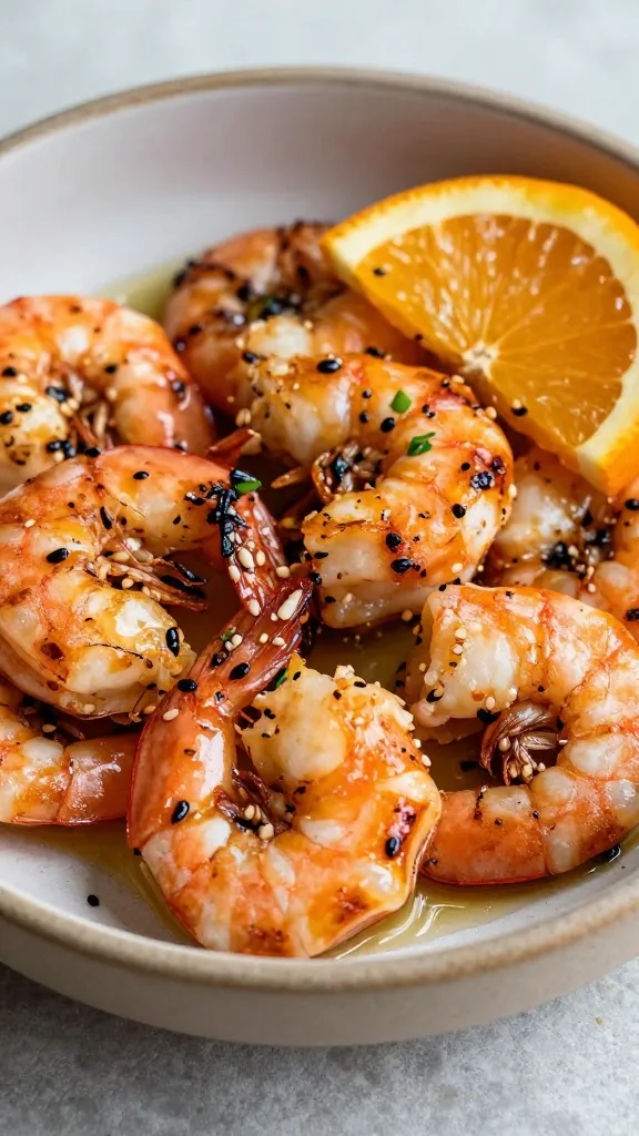 leftover grilled shrimp on rustic bowl with citrus vinaigrette