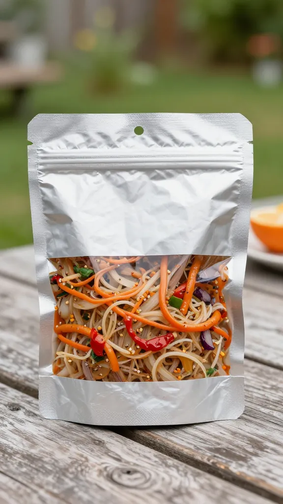 opened foil packet with saucy leftovers, backyard table styling