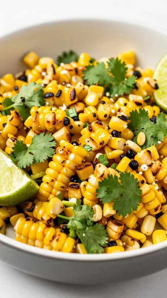 Chopped grilled corn salad with lime and cilantro