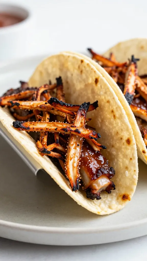 shredded bbq ribs in warm corn tortillas, charred edges