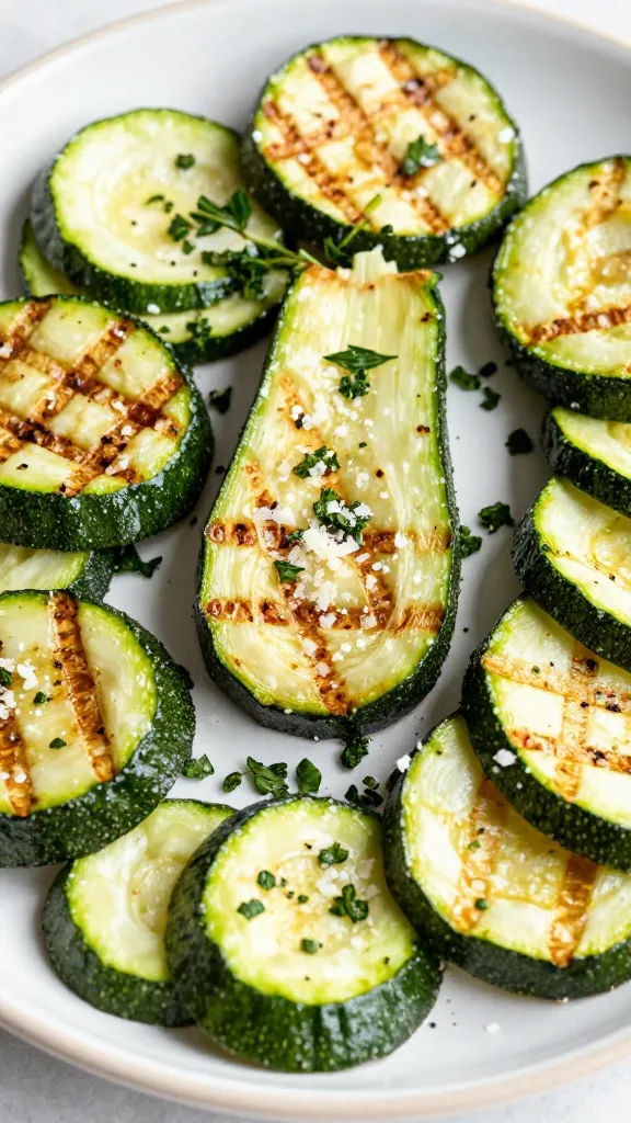Platter of grilled zucchini with parmesan and fresh herbs