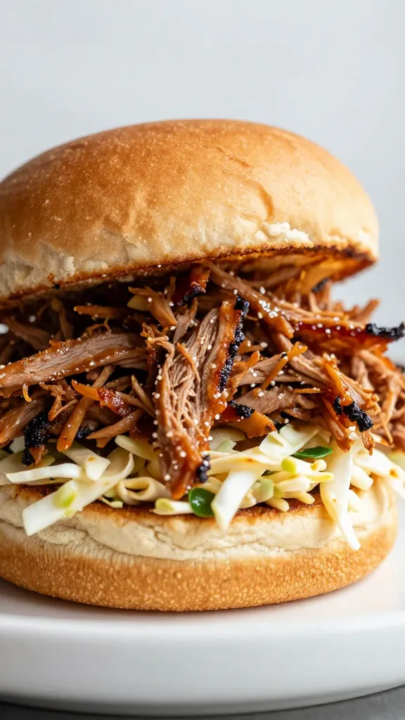 shredded BBQ pork sliders with crunchy slaw