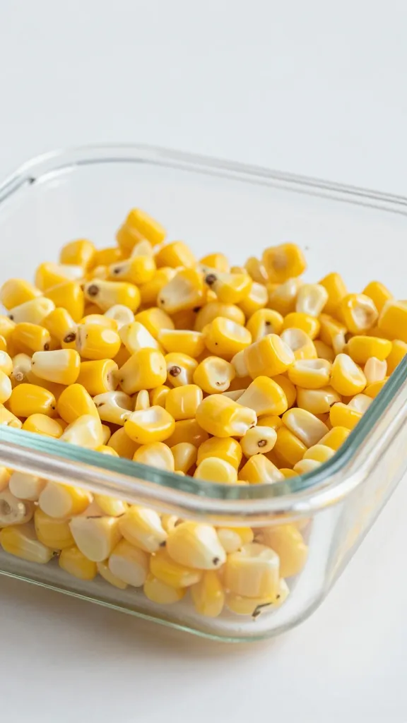 Leftover corn salad in glass meal-prep container