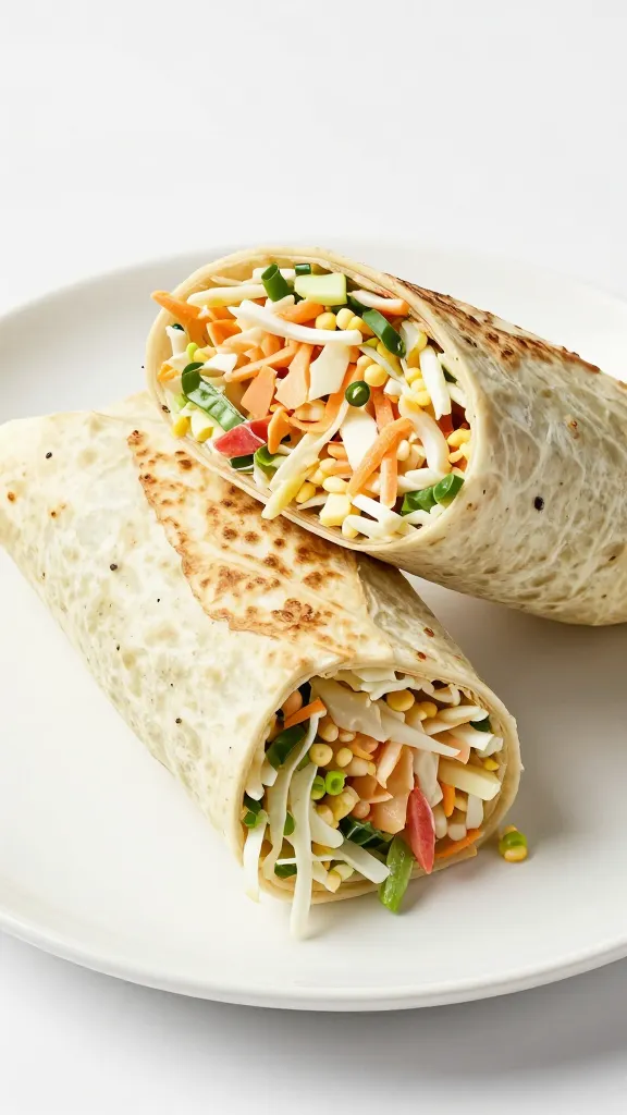 BBQ coleslaw wrap on white desk plate