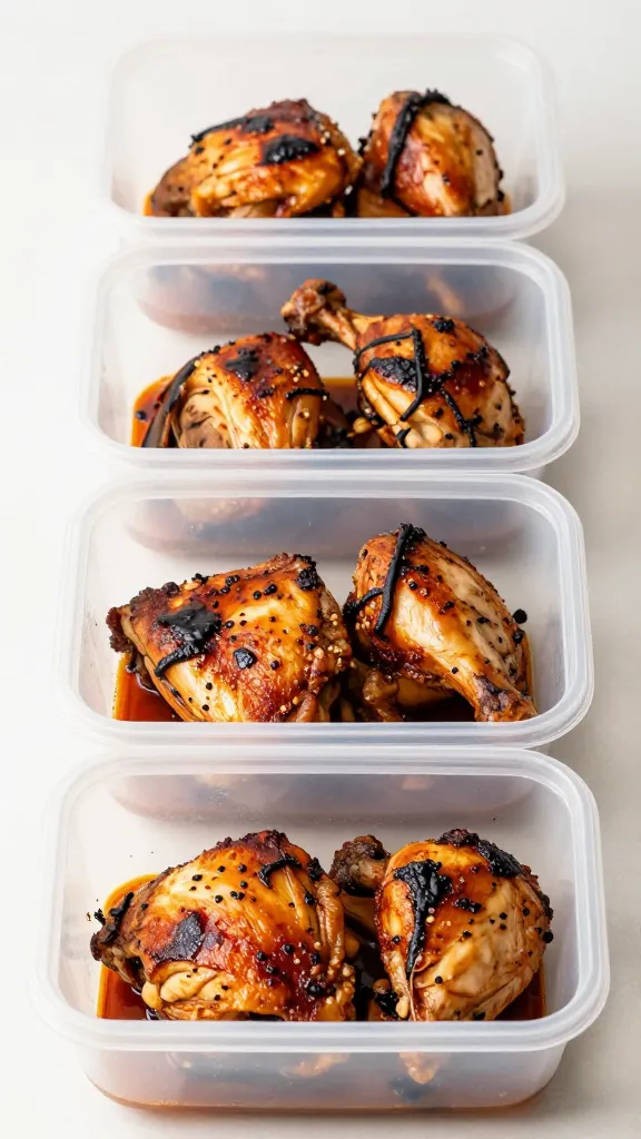 Leftover BBQ chicken in meal-prep containers