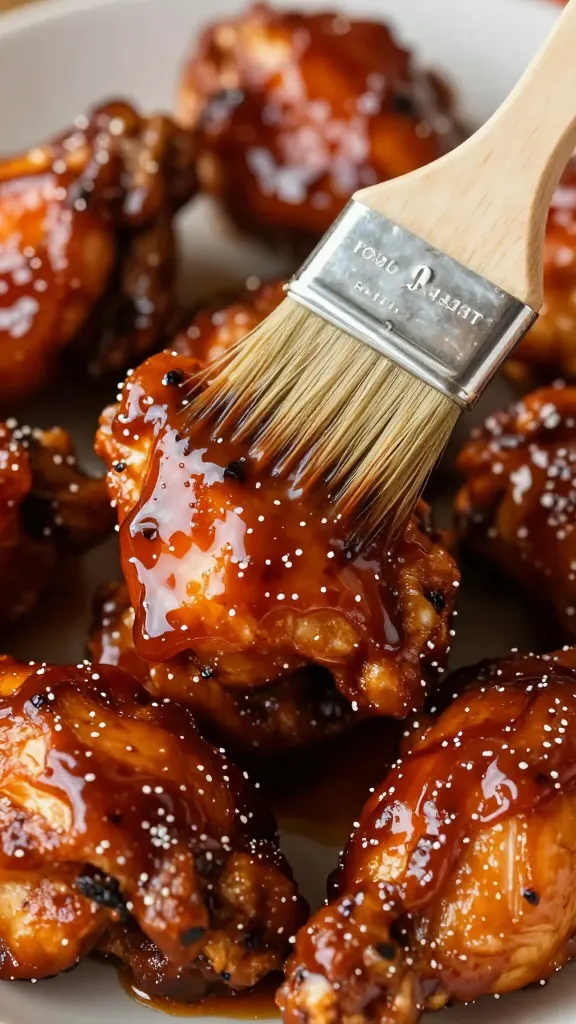 Brushed-on BBQ glaze over juicy chicken, close-up