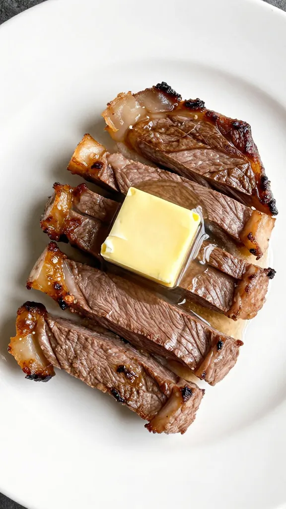 leftover steak slices reheating with butter and beef stock
