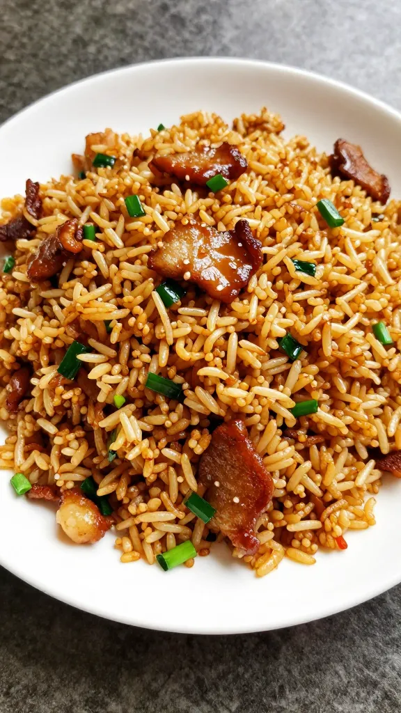 wok-fried rice with bbq pork and scallions