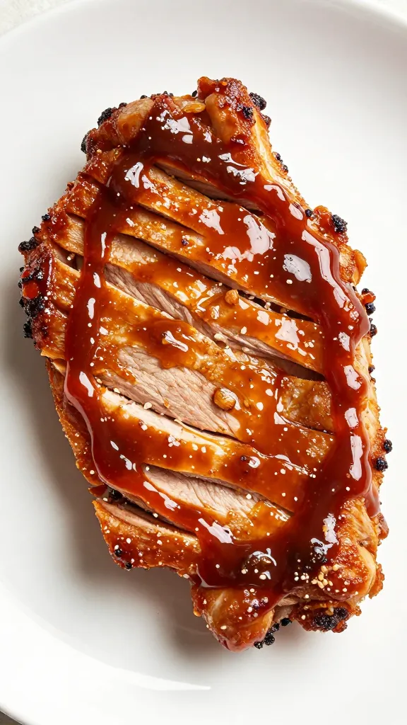 Chopped leftover pork chop with glossy BBQ sauce