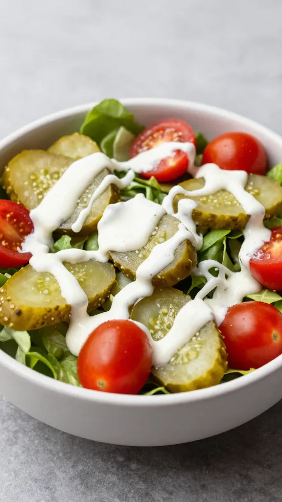 burger salad bowl with pickles, cherry tomatoes, special sauce