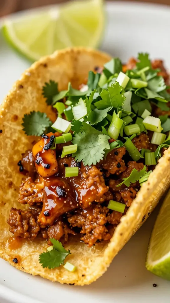 chopped cilantro and lime over smoky glazed taco filling