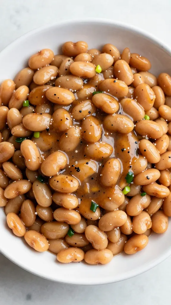 tangy three-bean salad with smoky dressing, overhead