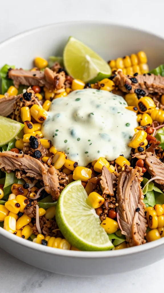 charred corn and pulled pork salad with lime vinaigrette