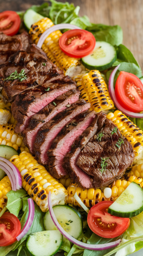 Turn One Cookout Into 5 Summer Dinners Made From One Leftover Grilled Meat Night charred corn steak salad with herb shallot vinaigrette1