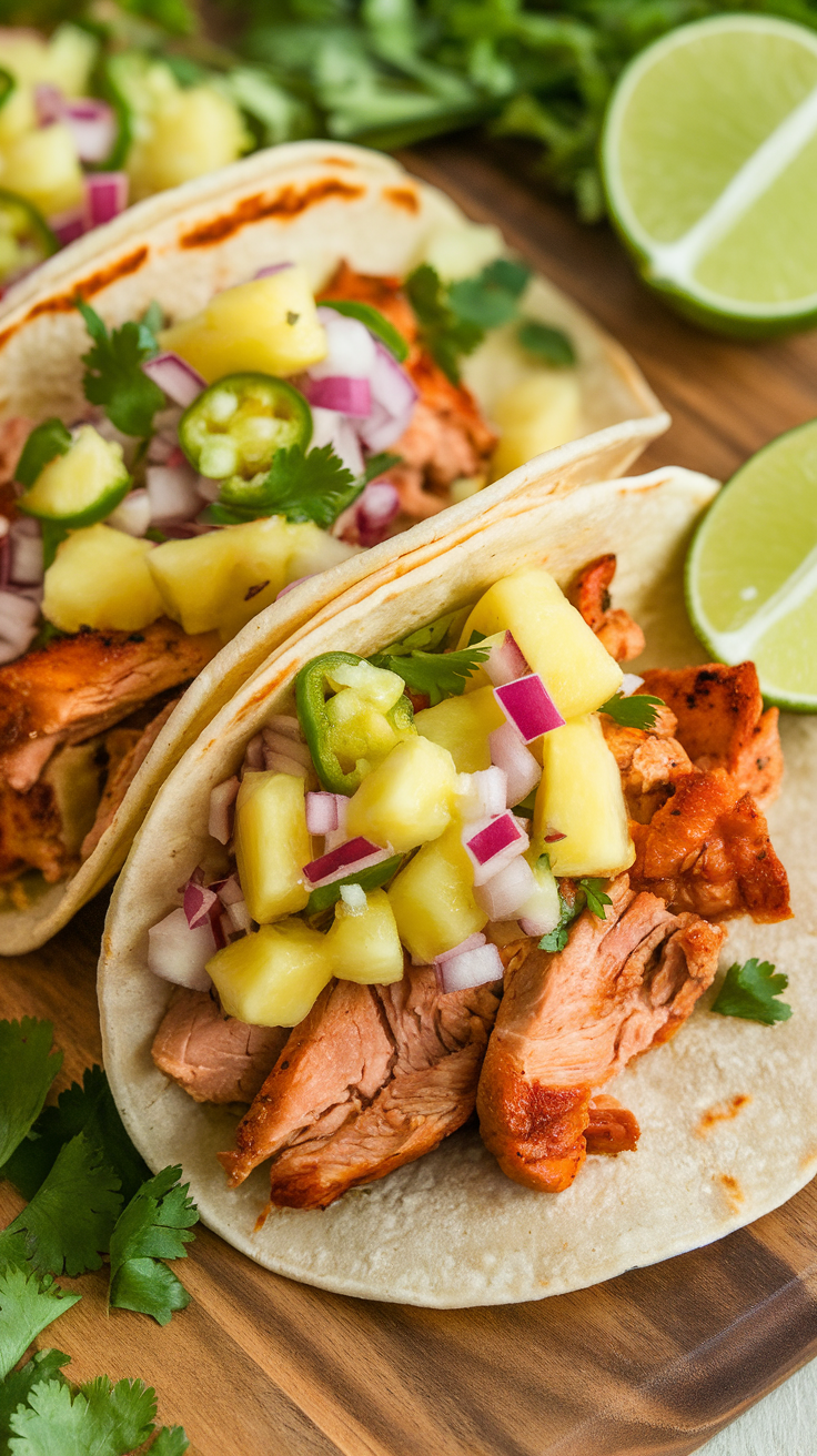 smoky chicken tacos with quick pineapple salsawin