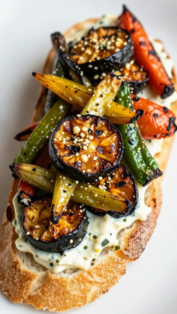 leftover grilled veggies piled on crusty bread with garlic aioli