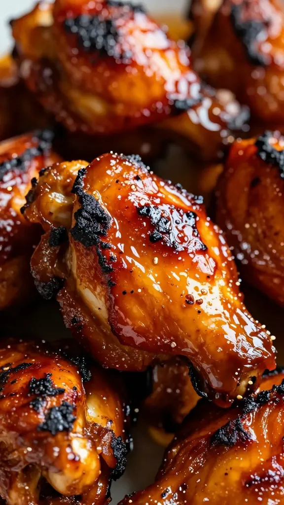 glossy bbq chicken thighs, sticky glaze, charred edges, close-up