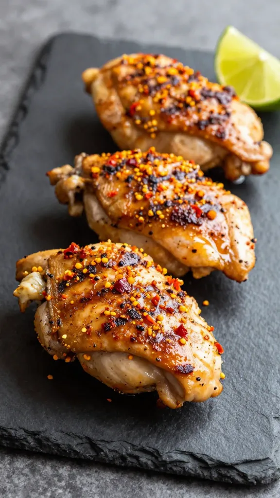 Grilled chicken thighs with paprika-lime rub on slate