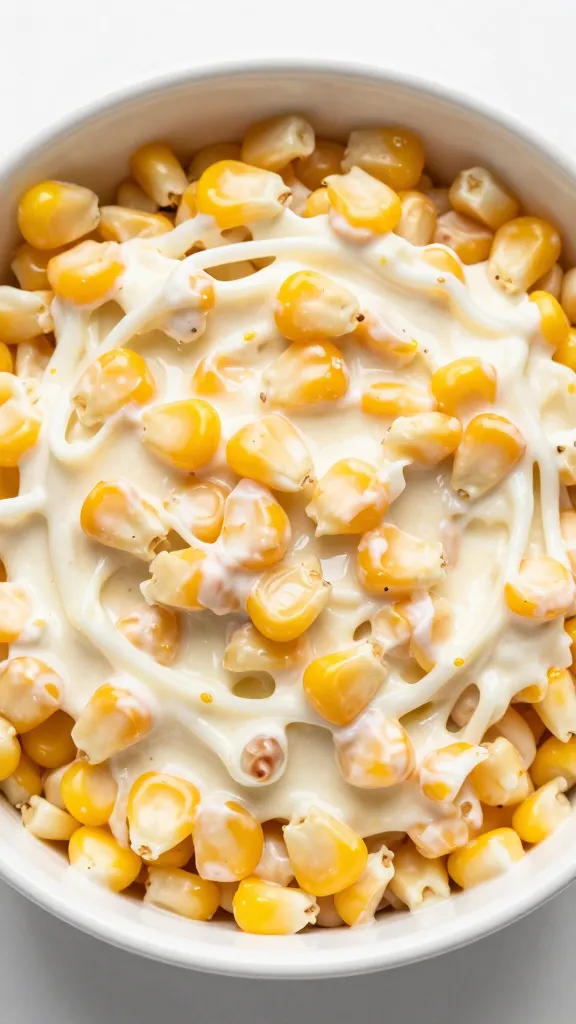 Leftover corn kernels folded into creamy mac salad bowl