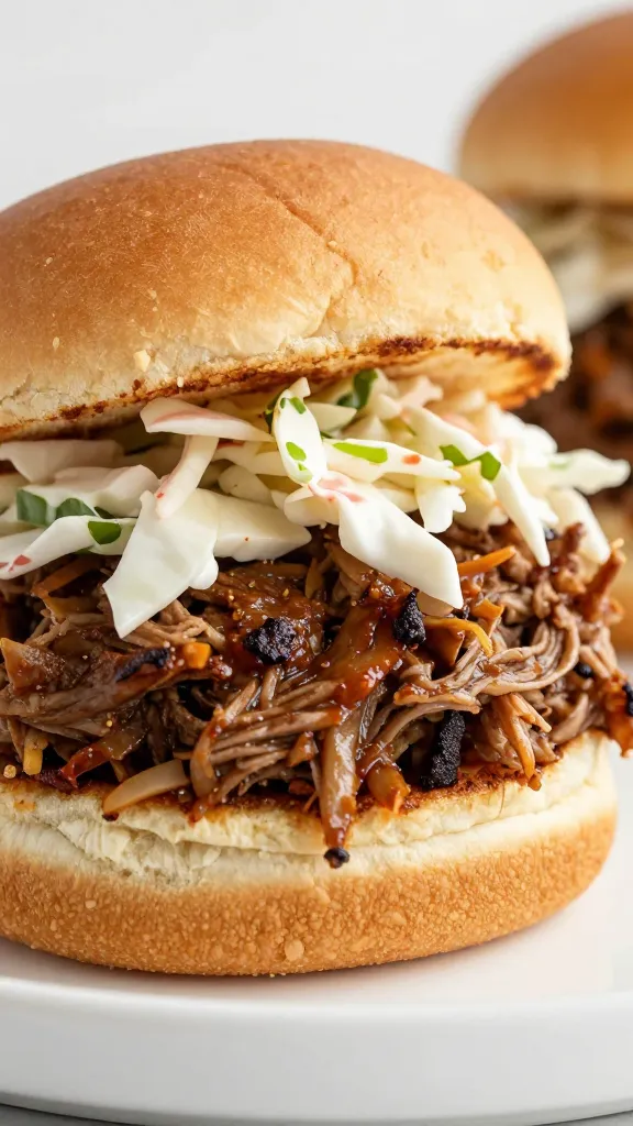 crockpot barbecue pulled pork sliders with coleslaw on buns