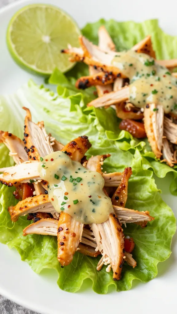 shredded rotisserie chicken lettuce wraps with chili-lime sauce