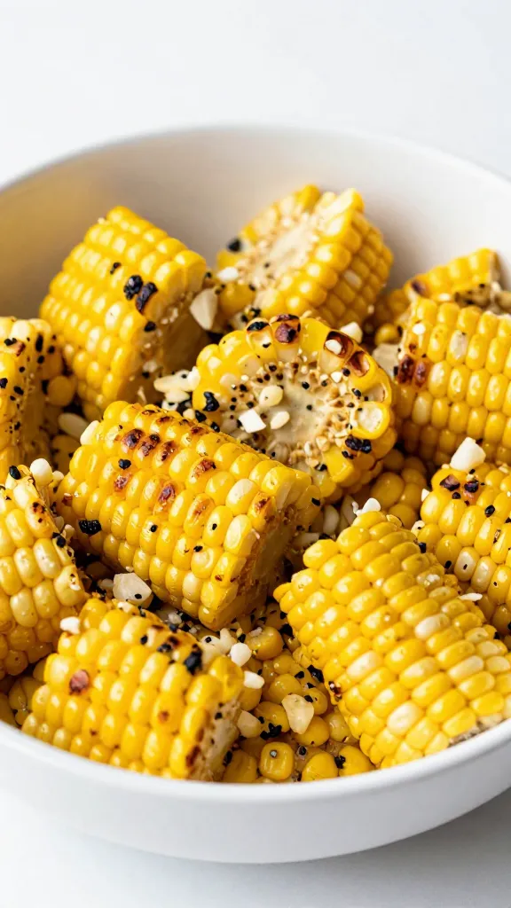 grilled corn off the cob salad in white bowl