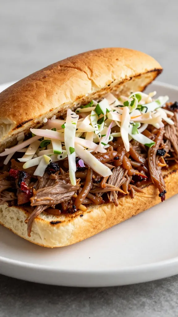 Pulled pork on toasted brioche with vinegar slaw