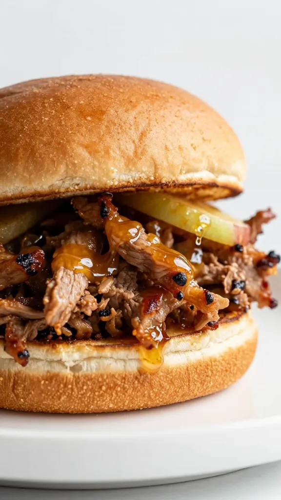 Leftover BBQ pork sandwich with apple cider vinegar glaze