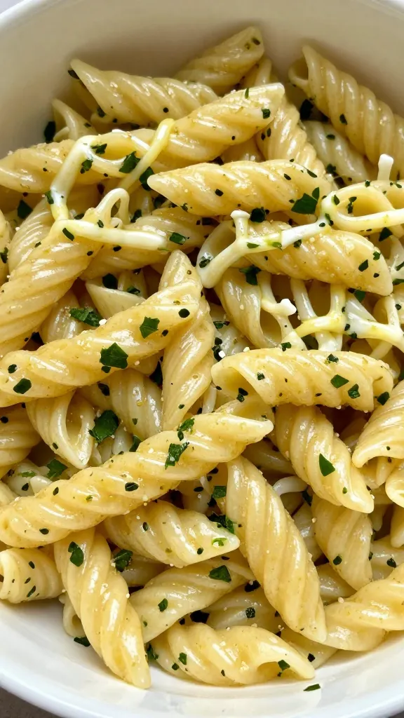 leftover pasta salad drizzle of vinaigrette, fresh herbs, close-up
