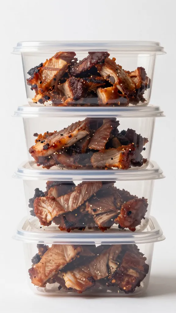 leftover BBQ pork in labeled 2-cup containers