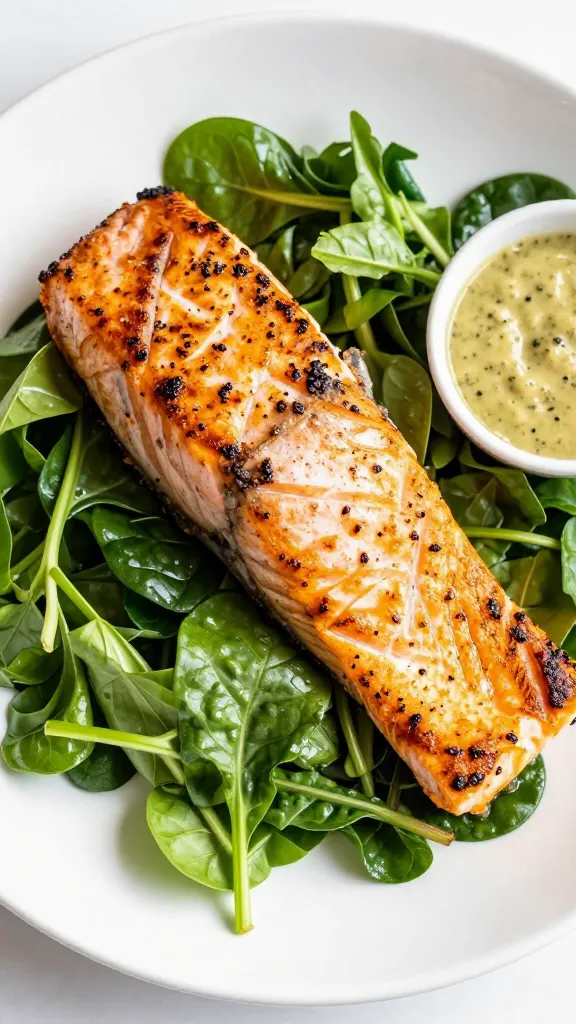 leftover grilled salmon flaked over summer greens, zippy vinaigrette