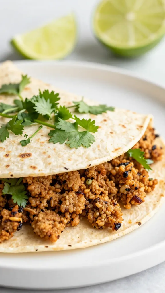 leftover burger crumbles in tortillas with lime and cilantro