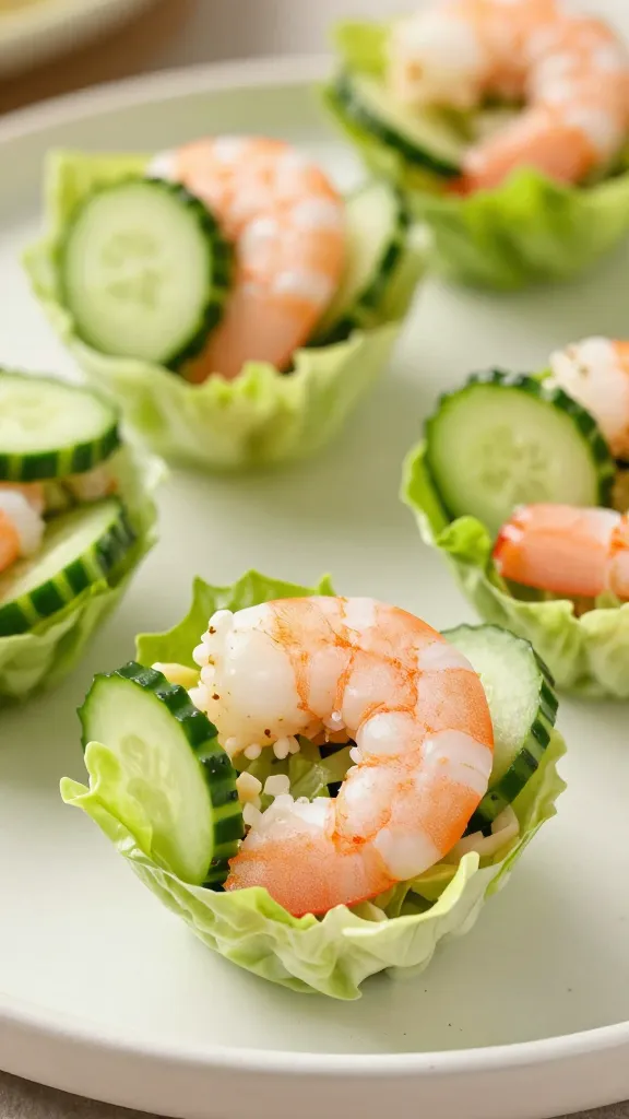 shrimp salad lettuce cups with crunchy cucumbers