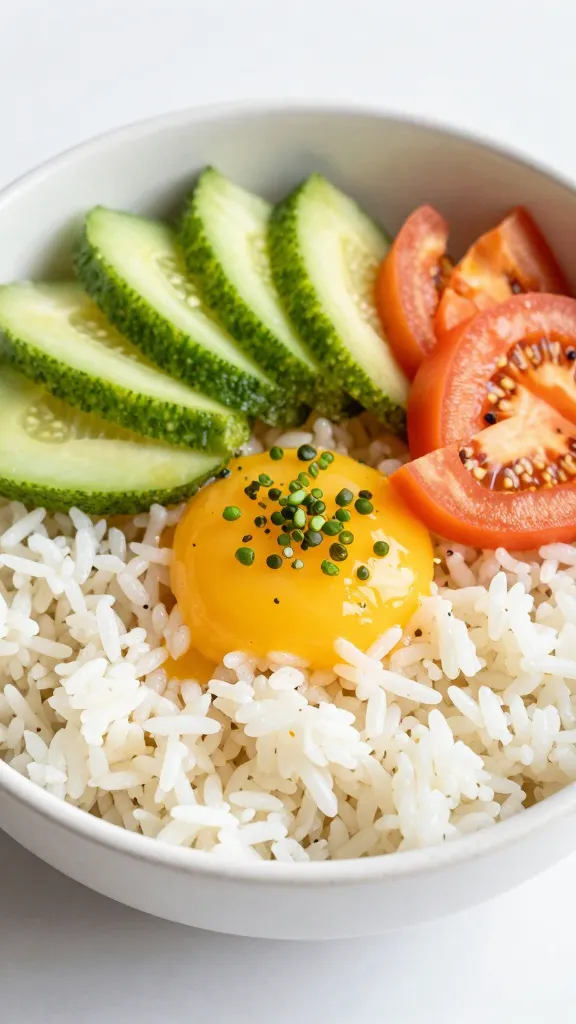 chilled leftover rice bowl with colorful summer toppings