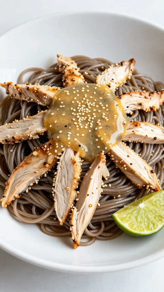 chilled chicken soba salad with sesame-lime dressing