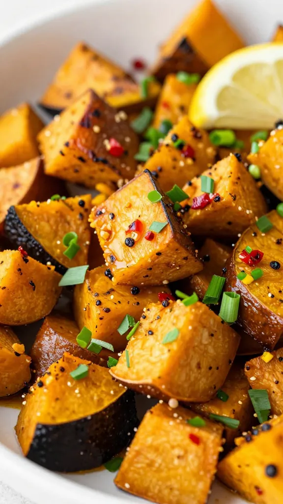 charred squash panzanella with lemon-chili vinaigrette, close-up