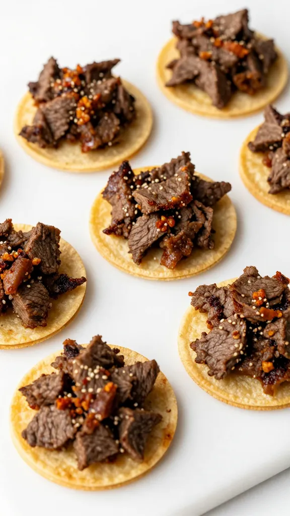 Mini tortilla cups filled with leftover BBQ beef
